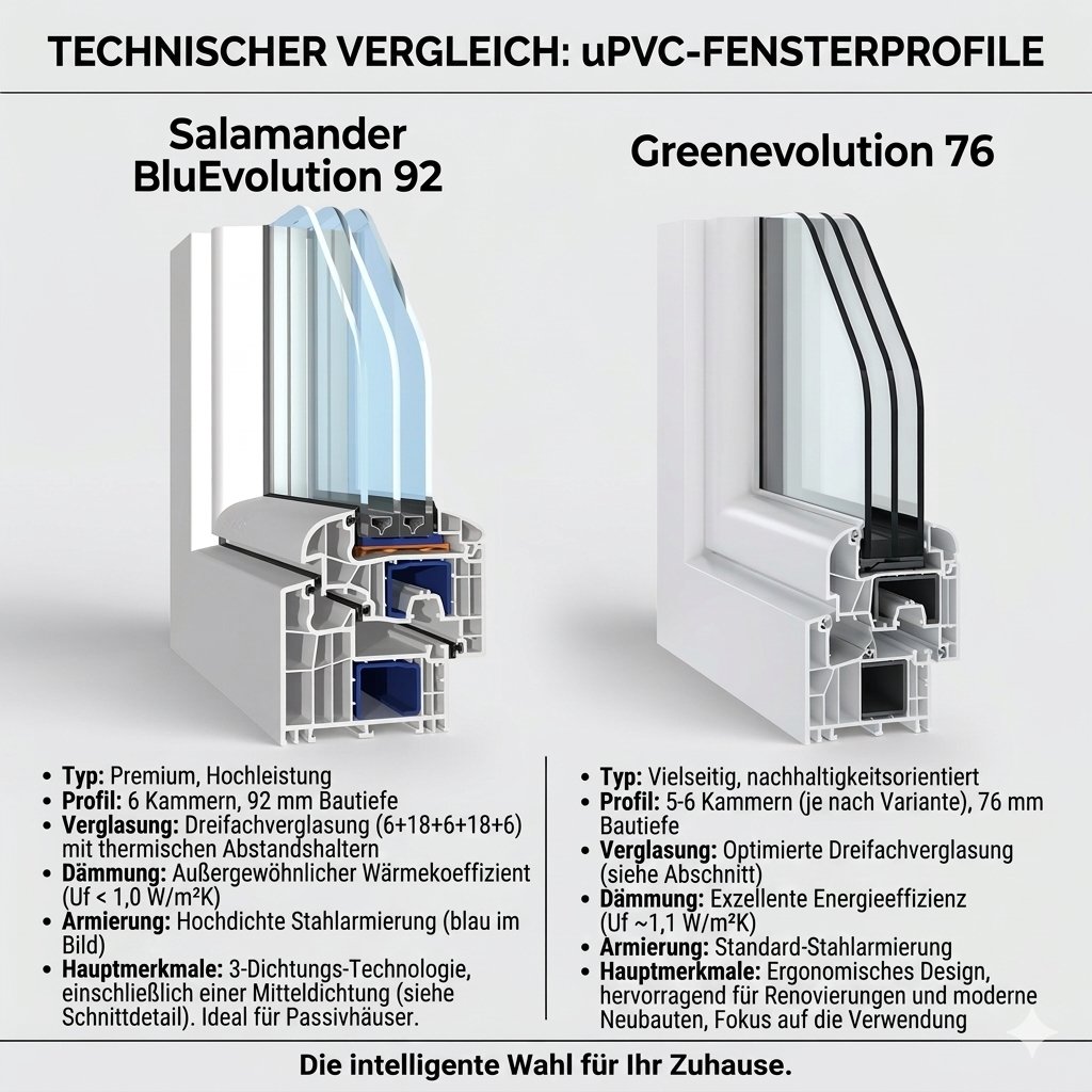 Leitfaden: BluEvolution 92 vs GreenEvolution 76 — Welches Salamander PVC-Profil ist das richtige?