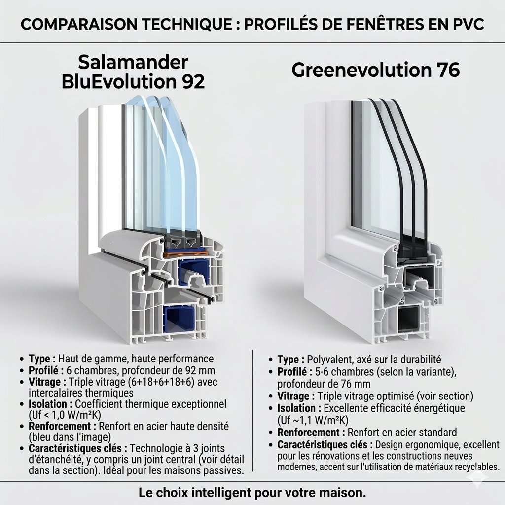 Guide : BluEvolution 92 vs GreenEvolution 76 — Quel profil PVC Salamander choisir ?