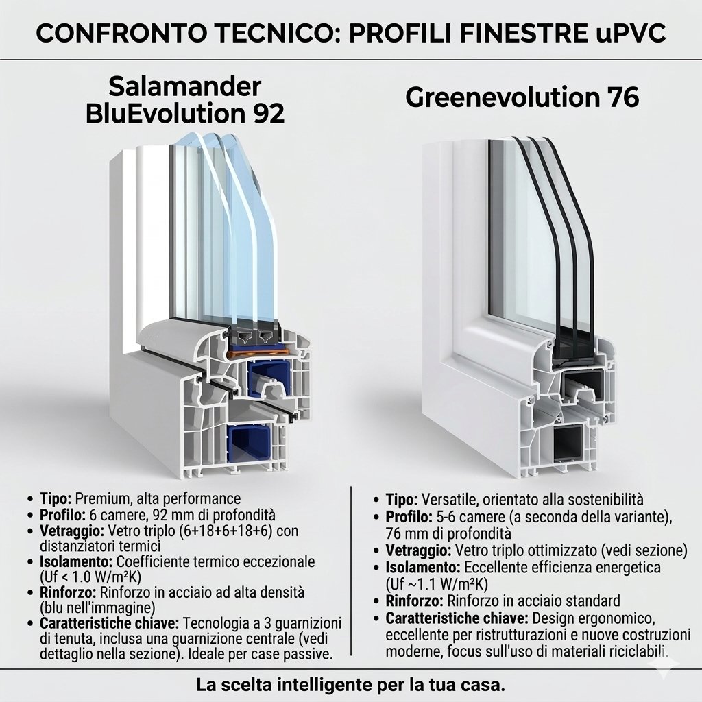 Guida: BluEvolution 92 vs GreenEvolution 76 — Quale profilo PVC Salamander scegliere?
